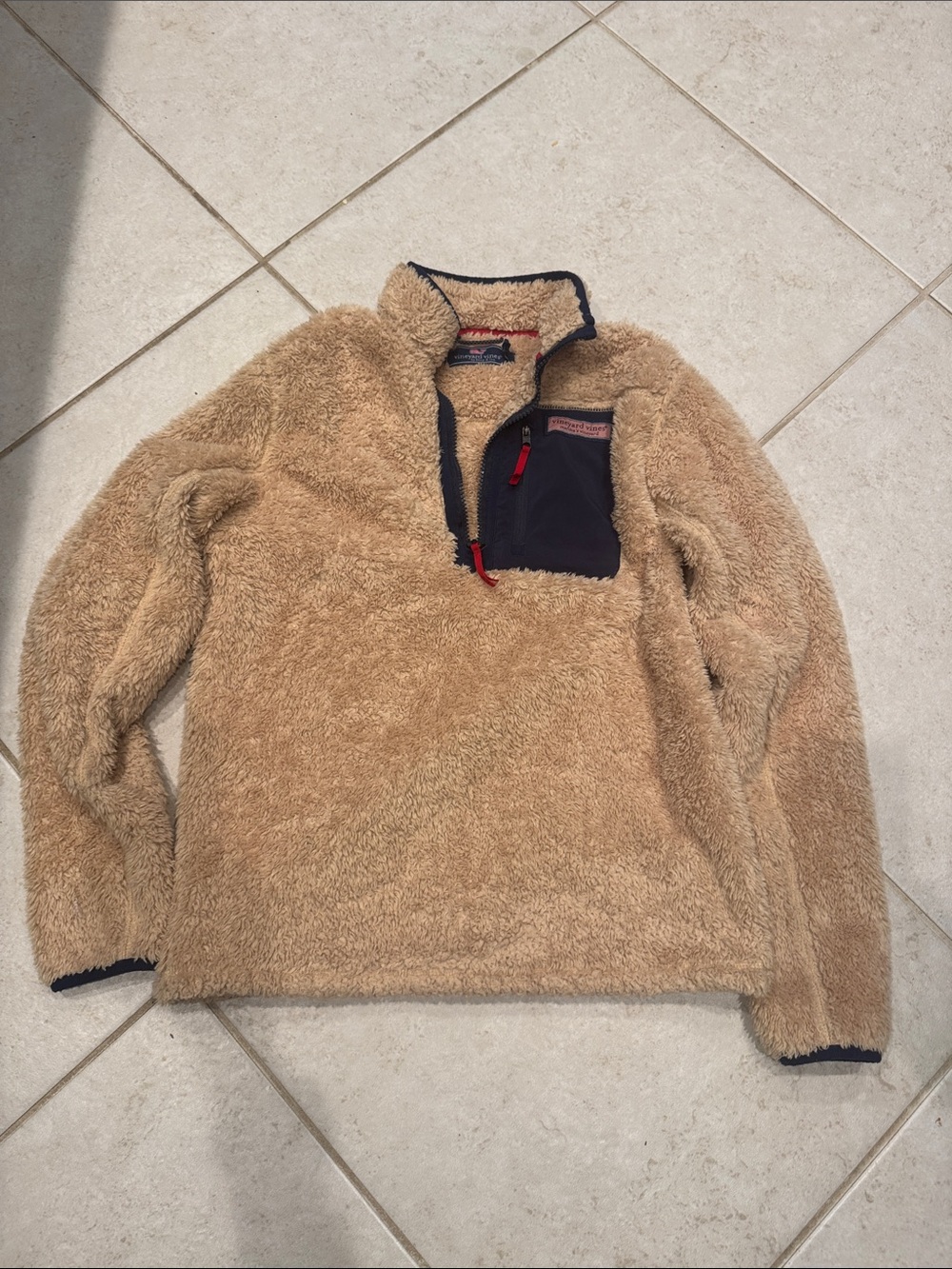 Vineyard Vines Youth Beige Sherpa Half-Zip Pullover Sweater size large